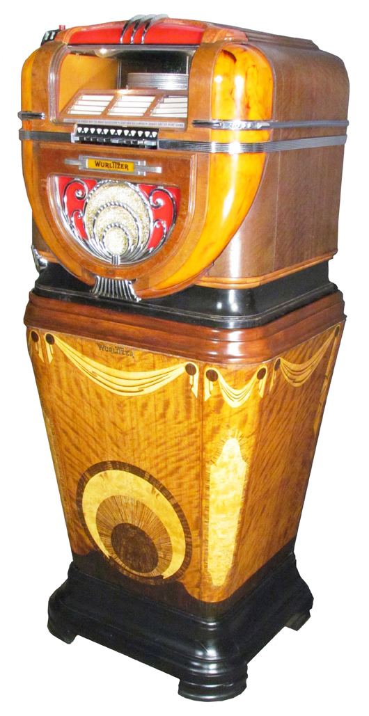 Wurlitzer Model 81 jukebox on original Model 810 Mae West stand. Estimate: $7,500-$15,000. Showtime Auction Services image. 